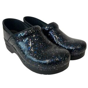 Dansko Womens Clog Size 40 Patent Polka‎ Dot Splatter Nursing Work Shoe Black
